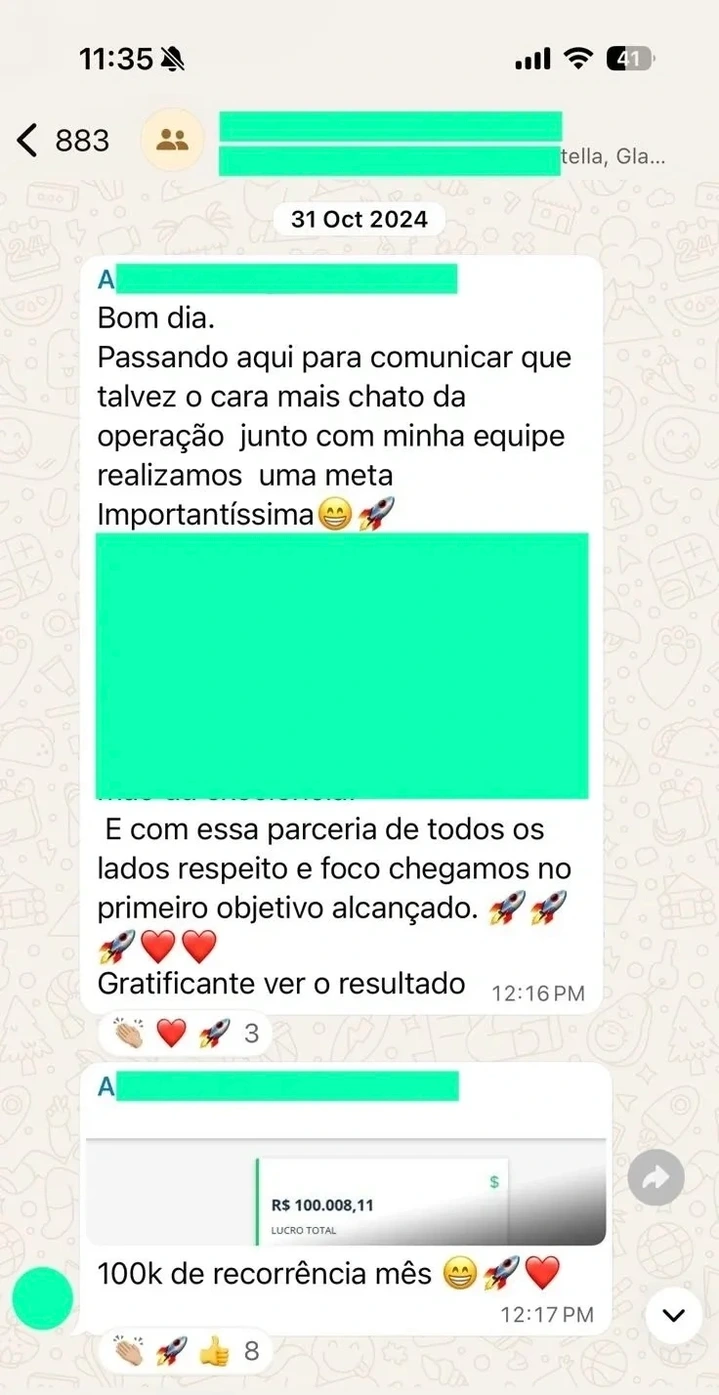 Painel mostrando mais de R$ 100 mil de recorrência mensal